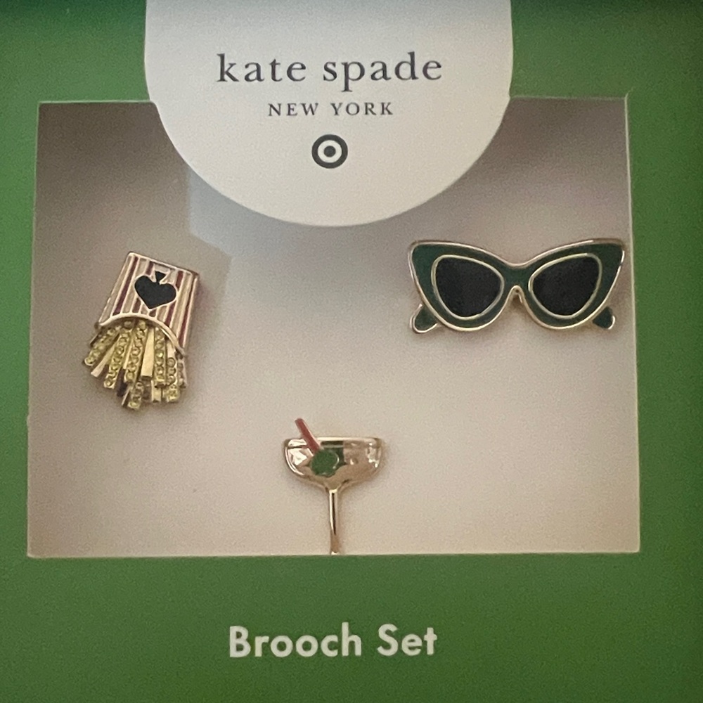 Kate Spade Green and Gold Brooch Set
